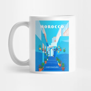 Morocco, Chefchaouen - Retro travel minimalistic poster Mug